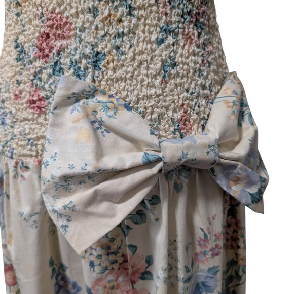Vintage Phoebe Petites Womens Sz M? Floral Smocked Bow Puff Sleeve Cottage Dress - Picture 6 of 10